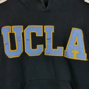 Vintage 90s UCLA Hoodie Womens S Black Big Logo Made USA Gold Standard Bruins thumbnail 3
