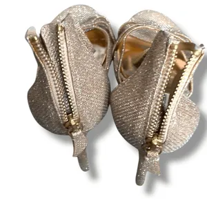 Badgley Mischka Gold Glitter Strappy Heels Ankle Strap Size‎ 9 Zip Back Bridal thumbnail 11