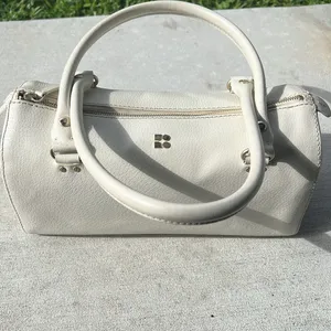 Vintage Y2K Kate Spade White Leather Barrel Satchel Handbag thumbnail 4