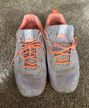 On Running Gray and Coral Women's Athletic Sneakers thumbnail 1