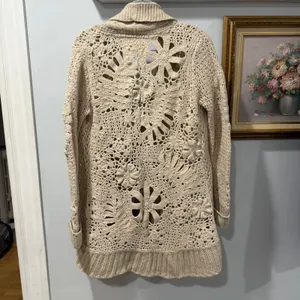 Angel of‎ the North Crochet Knit Cardigan Cream Boho Cottagecore Anthropologie thumbnail 3