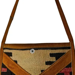Kilim Jute Handmade Wool Leather Crossbody Bag Southwestern Aztec Boho Hippie thumbnail 3