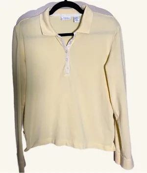 Butter Yellow‎ 3/4 button up Long Sleeve Henley Summer Top size Medium timeless thumbnail 1