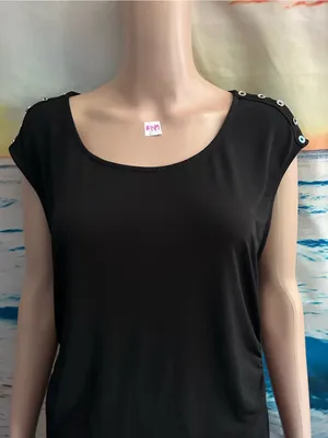 Premise Women’s Black Short Sleeve Scoop Neck Top with Shoulder Stud Detail XL thumbnail 7