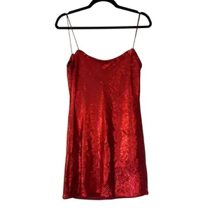 Zara NWT red sequin slip mini dress size small thumbnail 5