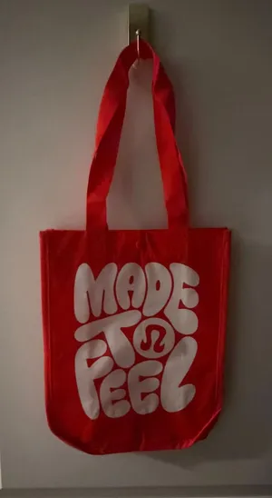 Lululemon Red Made To Feel Reusable Tote Bag Graphic Gym Shopping Carryall Small thumbnail 1
