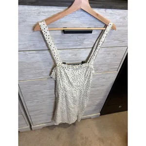 Urban Outfitters Polka Dot Ruffle Mini Dress Ivory Black XS Smocked Back Slit thumbnail 3