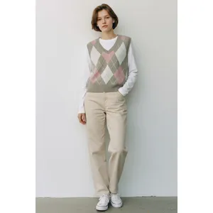 Ultra Flirt Juniors Sweater Vest Size M Camel Pink Argyle Jacquard Knit Pullover thumbnail 3