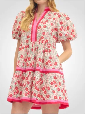 Entro Tiered Floral Print Mini Dress in Red Size XL thumbnail 1