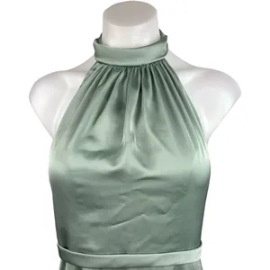 AZAZIE Womens Satin Delmar Green Halter Sleeveless Bridesmaid Maxi Dress Size 4 thumbnail 8