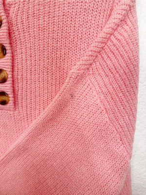 Amazon Coral Pink Oversized Henley Button Pullover Knit Sweater thumbnail 6