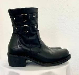Harley-Davidson Piper double harness buckle moto riding boots Black Leather 6.5 thumbnail 1