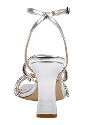 Jewel Badgley Mischka Heeled Sandal Studded Band Strappy Silver Metallic Gray 8M thumbnail 13