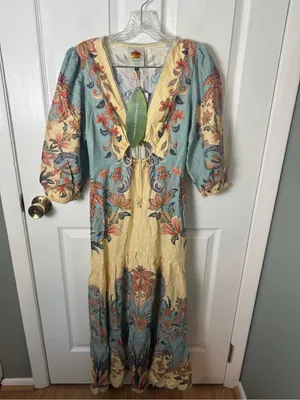 Farm Rio Butter Yellow Boho Beauty Maxi Dress XS thumbnail 2