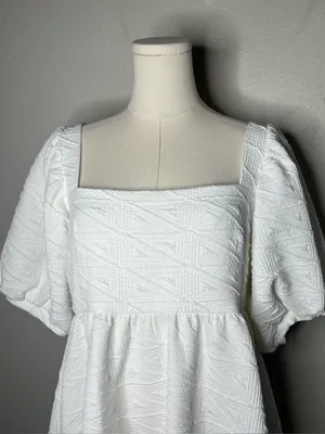 Free People White Textured Puff Sleeve Violet Mini Dress Bachelorette Rush thumbnail 4