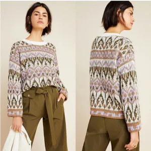 Anthropologie Women's Chunky Wool Blend Multicolor Fabiana Sweater Sz XS Neutral thumbnail 2