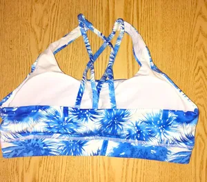 New Women’s Blue Palm Trees Sports Bra Removable Padding Size Large thumbnail 4