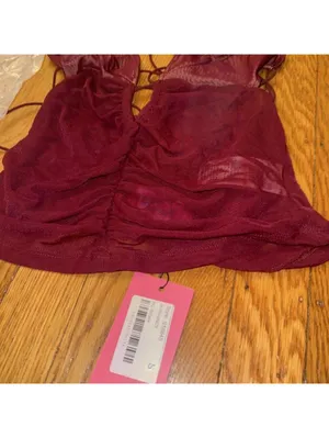 burgundy Edikted Strappy Ruched Mesh Top thumbnail 4