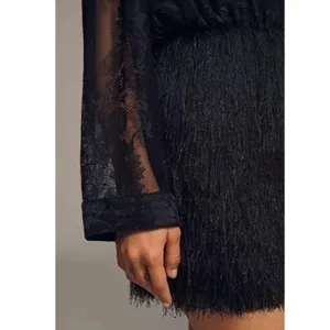 Anthropologie Maeve Fringe Twofer Dress Black Sz M NEW Elegant Classic Party thumbnail 3