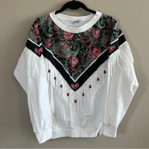✨ Vintage‎ Hazelwood Exclusive Women’s White Western Fringe Top Small thumbnail 1