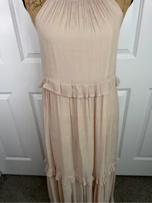 Listicle Size S Beige Ruffle Tiered Boho Maxi Dress Rayon Blend thumbnail 5