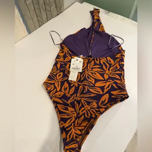 Zara Purple and Orange Floral One-Piece Swimsuit thumbnail 4