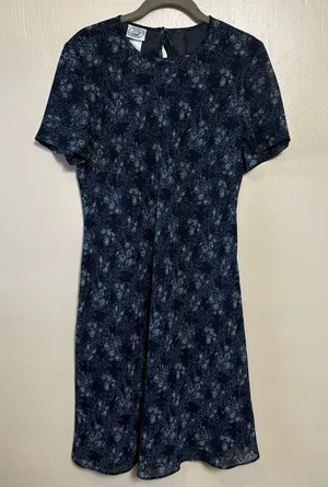 Laura Ashley Dress Floral Short‎ Sleeve Lined Polyester Blue Size 10 thumbnail 1