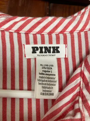 PINK Victoria's Secret Red & White Striped Button-Up Pajama Top thumbnail 3
