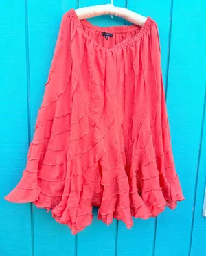 Coral‎ Pink Tiered Ruffle Skirt XL Elastic Waist Boho Lettuce Edge Dopamine thumbnail 1
