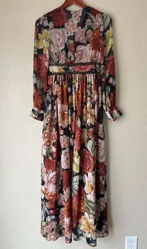 L'Atiste Burnt Orange Floral Semi Sheer Deep V Maxi Dress Size Small thumbnail 7