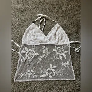 Y2K Backless Beaded Halter Top White thumbnail 1