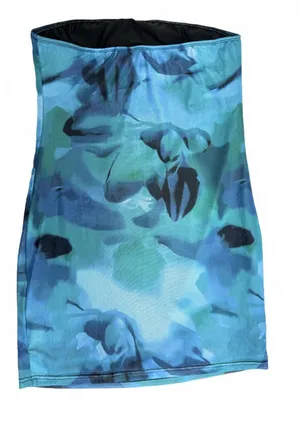 SHEIN Mesh Abstract Print Bodycon Mini Dress Blue Green Y2K Sleeveless Size L thumbnail 1