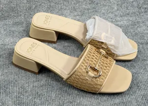 Jones New York Size-6.5M Uniqua Tan Woven Raffia Block Heel Slide Sandals thumbnail 1