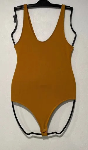 Abercrombie & Fitch Ribbed Bodysuit Women’s S Mustard Scoop Neck Y2K thumbnail 1