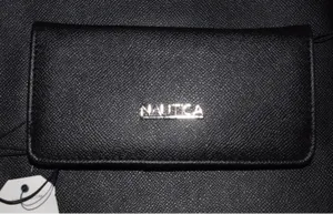 Nautica Slim Clutch Wallet Women OS Black NEW Saffiano Snap Card Slots thumbnail 1