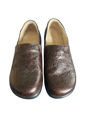 Alegria Kel-275 Brown Floral Embossed Slip On Comfort Shoe Sz 37/6.5 Workwear thumbnail 2