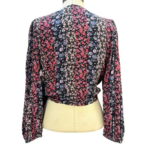 American Eagle M Floral Wrap Crop Top Patchwork Print Balloon Sleeve Cottagecore thumbnail 4
