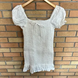 Faithfull The Brand Cette Mini Dress White Linen Puff Sleeve Smocked Size M/US 6 thumbnail 4