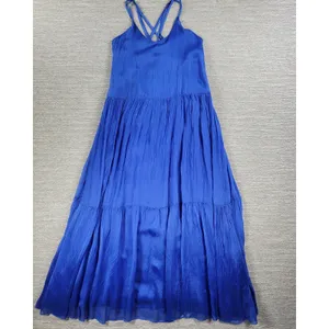 FRNCH Jailys Dress Womens M Blue Silk Viscose Criss Cross Open Back Tiered thumbnail 5