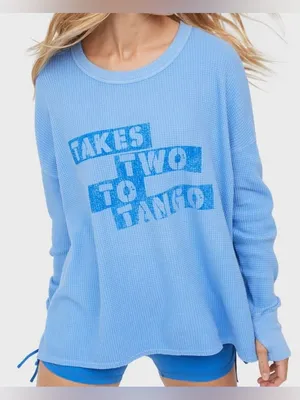 Aerie Offline Blue Oversized Takes Two To Tango Graphic Waffle Knit Top - size L thumbnail 8