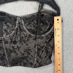 Windsor Black Velvet Floral Flocked Mesh Bustier Corset Top Size SM Adjustable thumbnail 6