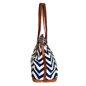 Dooney & Bourke Blue and White Chevron Coated Canvas Tote Bag thumbnail 4