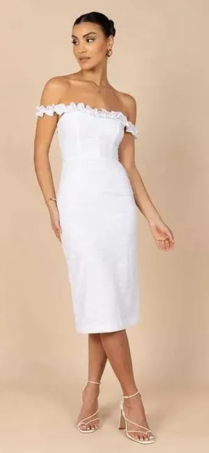 Petal + Pup Dress Womens 4 White Off Shoulder Ruffle Midi Cotton‎ ABG03 03629 thumbnail 1