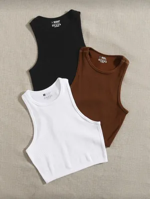 Easithlete 3pcs Rib-Knit Sports Tank Top Workout Tank Tops Fitted Shirt thumbnail 5