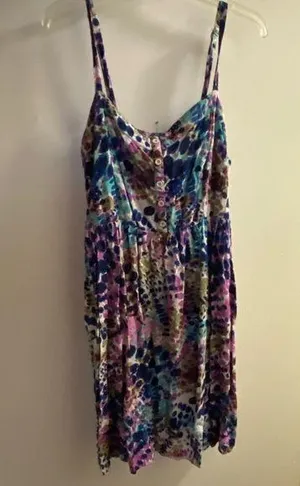 Womens Minidress L Large Mottled Print Tank Sundress Blue Purple Pink Bust 40” thumbnail 1