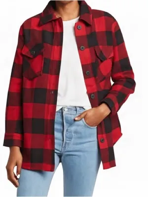 Time and Tru Red Black Buffalo Plaid Shacket Shirt Jacket Women's NWT Size L thumbnail 1