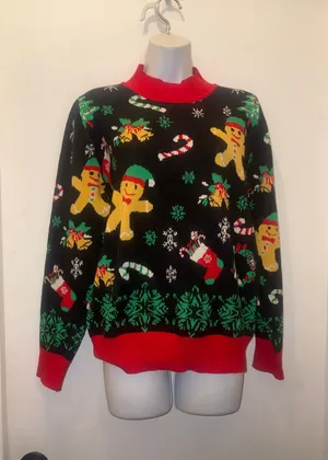 New Christmas Festive Gingerbread Crewneck Sweater - Black/Red thumbnail 1