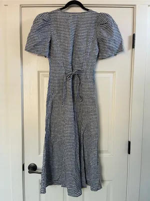 Women’s Reformation Newbury Gingham Print Button Front Linen Midi Dress Size 4 thumbnail 9
