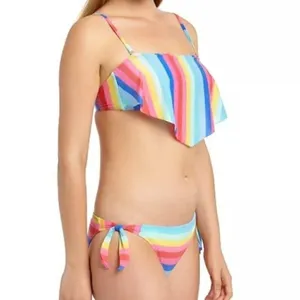 California Waves Women's Size Medium Shiny Handkerchief Bikini Swim Top Rainbow‎ thumbnail 3