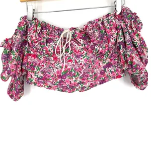 For Love & Lemons M Katarina top cropped blouse revolve pink floral puff sleeve thumbnail 2